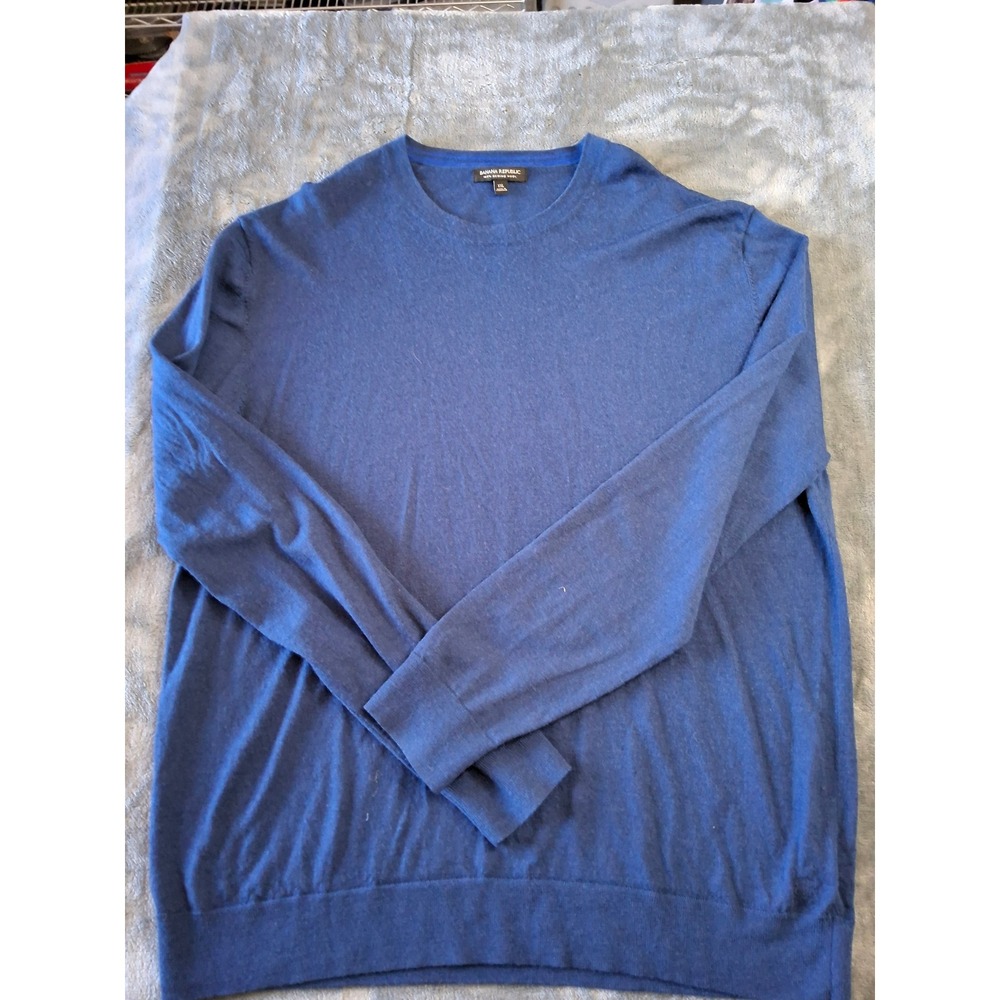 Banana Republic Mens XXL Blue 100% Merino Wool Crewneck Sweater Lightweight Knit